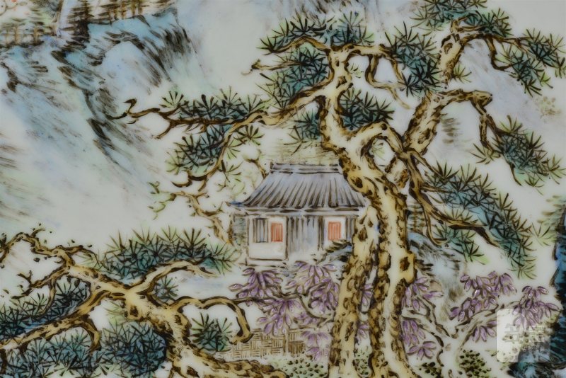 民国 田鹤仙粉彩山水瓷板 - 图5